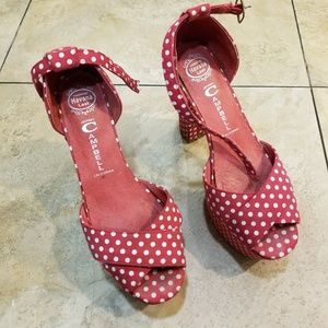 Jeffrey Campbell red white polka dot sandal (used)